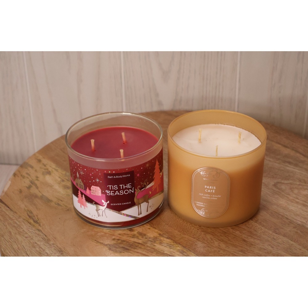 Bath & Body Works White Barn 3-Wick Candle Set Tis the Season Paris Cafe NEW - Picture 2 of 4